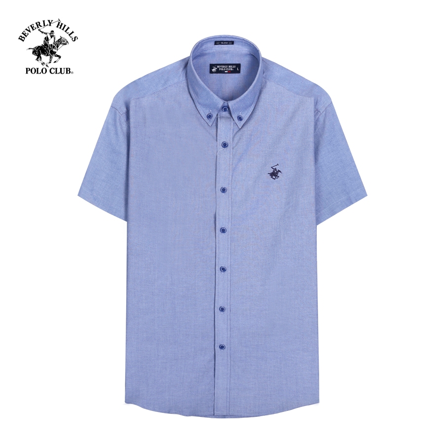 Beverly Hills Polo Club- เสื้อเชิ้ตแขนสั้นผู้ชาย Slim Fit สีฟ้า-CMSSW23TL004