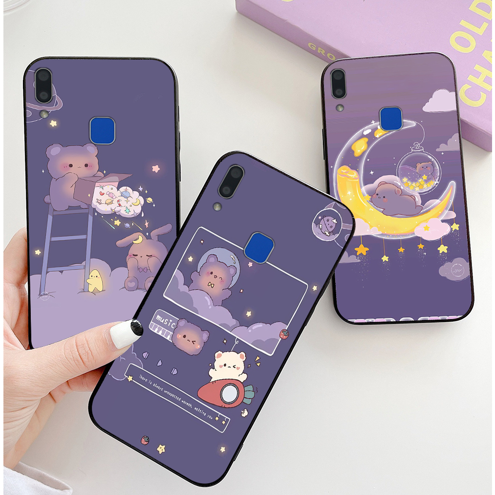 เคส Vivo y91 / vivo y91c / vivo y93 / vivo y95 พร้อมชุดพิมพ์ลายหมีสีม่วงนําโชค 2 ชิ้น