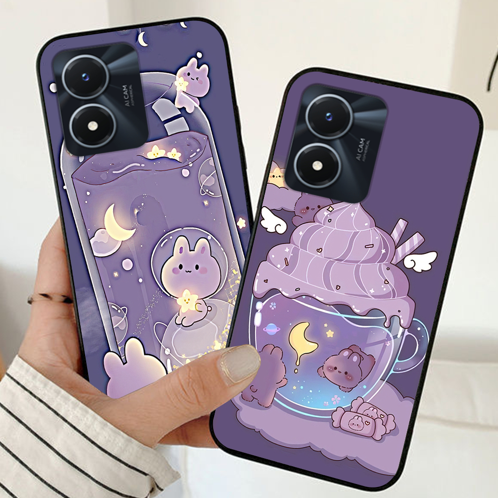 เคส Vivo y02s / vivo y01 / vivo y02 / vivo y02a พร้อมชุดพิมพ์ลายหมีสีม่วงนําโชค 2 ชิ้น