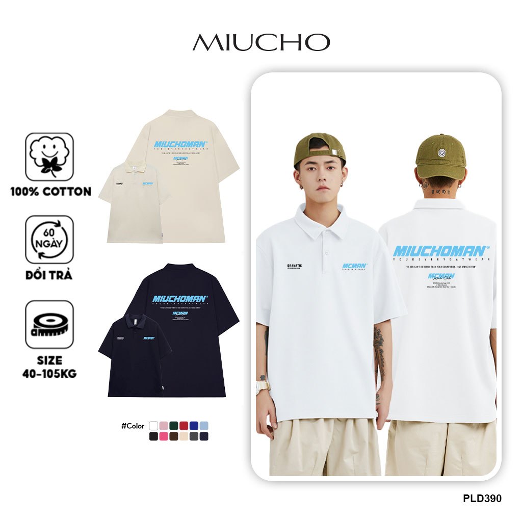 เสื้อโปโลผู้ชายทรงหลวม PLD390 Miucho Man คอเต่าผ้าฝ้ายพร้อมสไตล์
