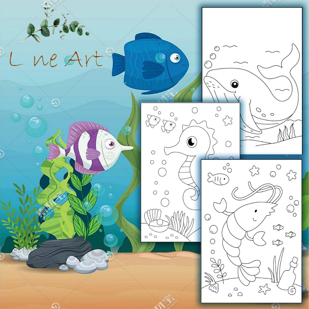 ธีมระบายสีของการสํารวจมหาสมุทร-สัตว์ทะเลชุด50ภาพวาดกระดาษหนาที่สวยงามสําหรับเด็กฝึกระบายสีสร้างสรรค์