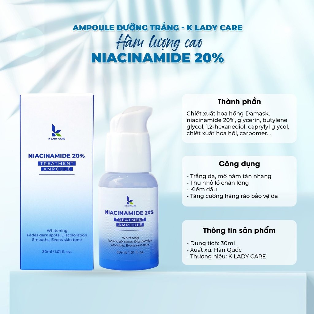 Ampoule B3 Niacinamide การรักษา 20 % K LADY CARE 30ml รูขุมขนหดตัวเพื ่ อช ่ วยกระชับผิวสุขภาพดี