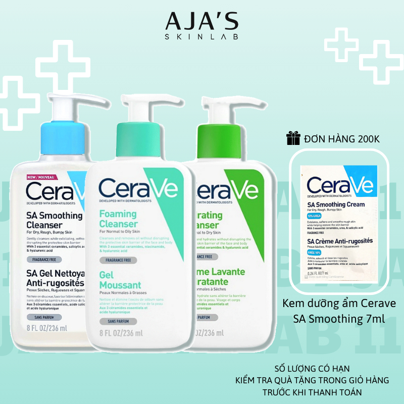Cerave Foaming, Hydrating, SA Smoothing Cleanser สําหรับ Oily, Dry, Sensitive Skin 88ML / 236ML / 473ML - ajaskinlab