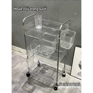 Kệ Đựng Đồ 3 - 4 Tầng Nhựa YTC Trong Suốt cao cấp để đồ Spa bỉm sữa nhựa ABS ( tặng kèm ống đựng đồ )