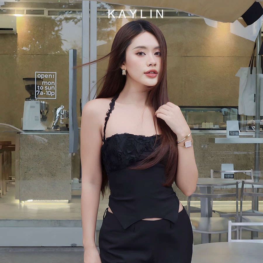 เคย์ลิน เสื้อกล้ามกระดุมสองแถวดอกไม้ชีฟองผ้าทูลเย็นสไตล์ไม่เหมือนใคร N2164