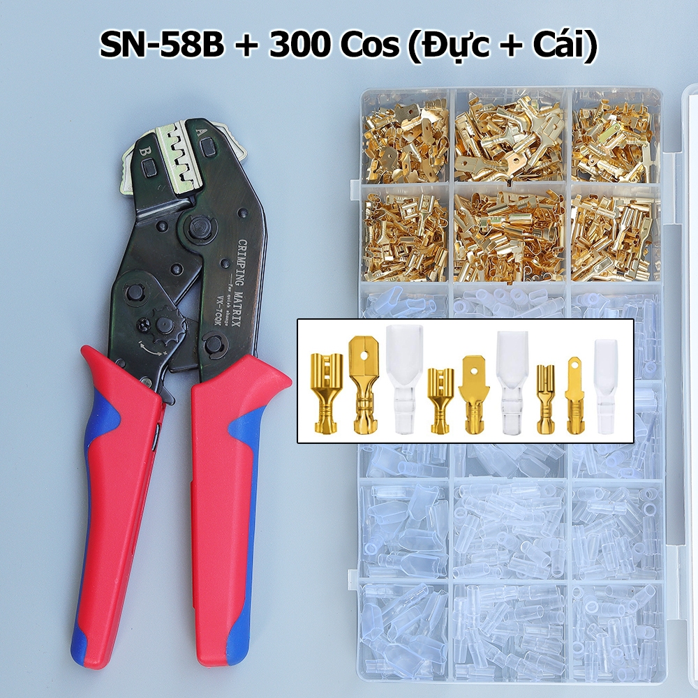 Cos VX-7CQK SN-58B ชุดคีมย้ําและกล่องหัวย้ําชายและหญิง 300 หัว SN58B