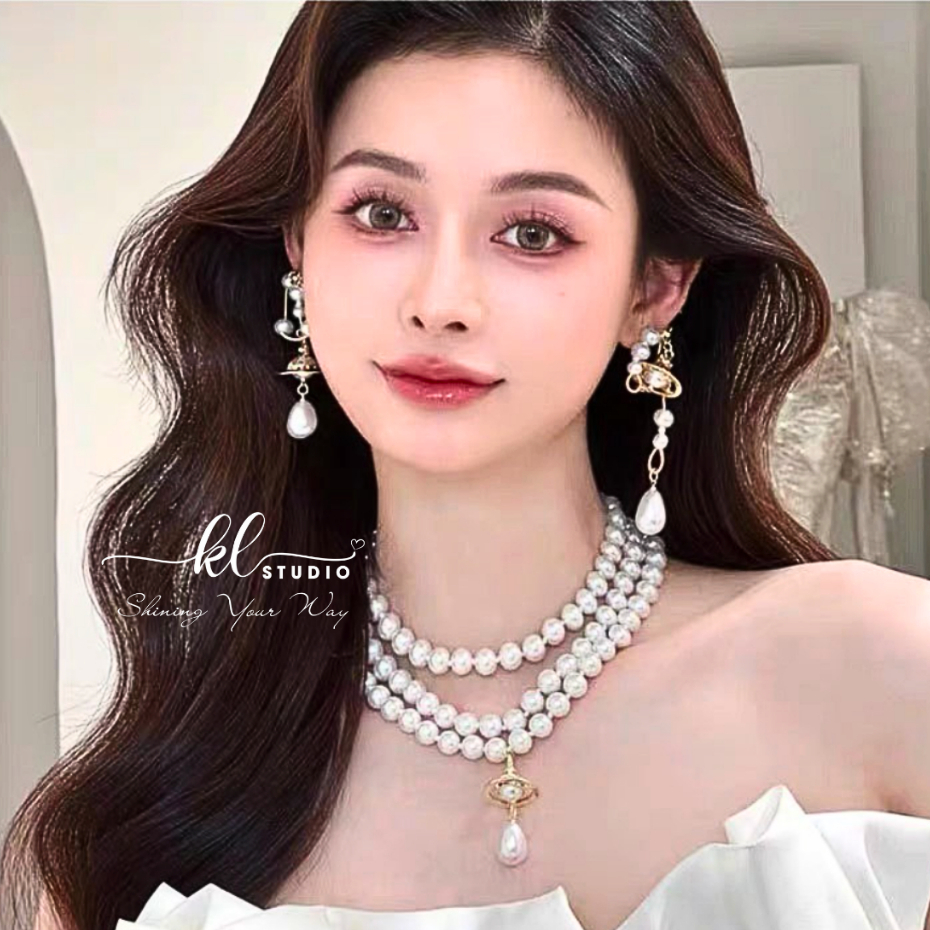 [KL.Studio] สร้อยคอมุกเทียมคุณภาพสูง 3 ชั้น Super Planet Microvi Pearl Chain - PN10