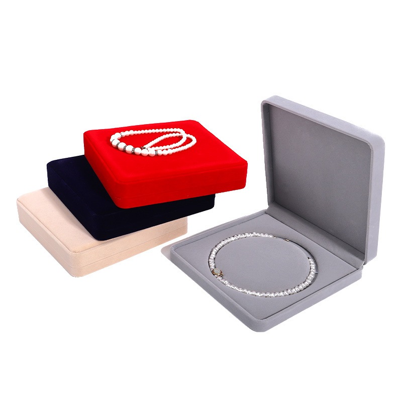 [H1N2] กล่องใส่เครื่องประดับ - กล่องใส่สร้อยคอไข่มุกคุณภาพสูง หุ้มด้วยกํามะหยี่ (ขนาด 19 x 19 x 4ซม.