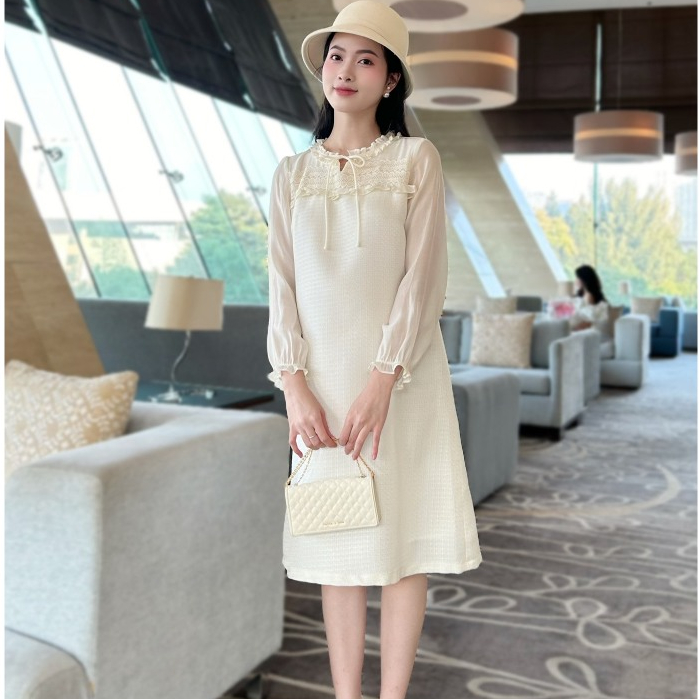 เมดิลา - ชุดคลุมท้องฤดูใบไม้ร่วงและฤดูหนาวพร้อมชุดราตรีสีครีมและคอปกลูกไม้ชุดคลุมท้องสํานักงานสําหรั