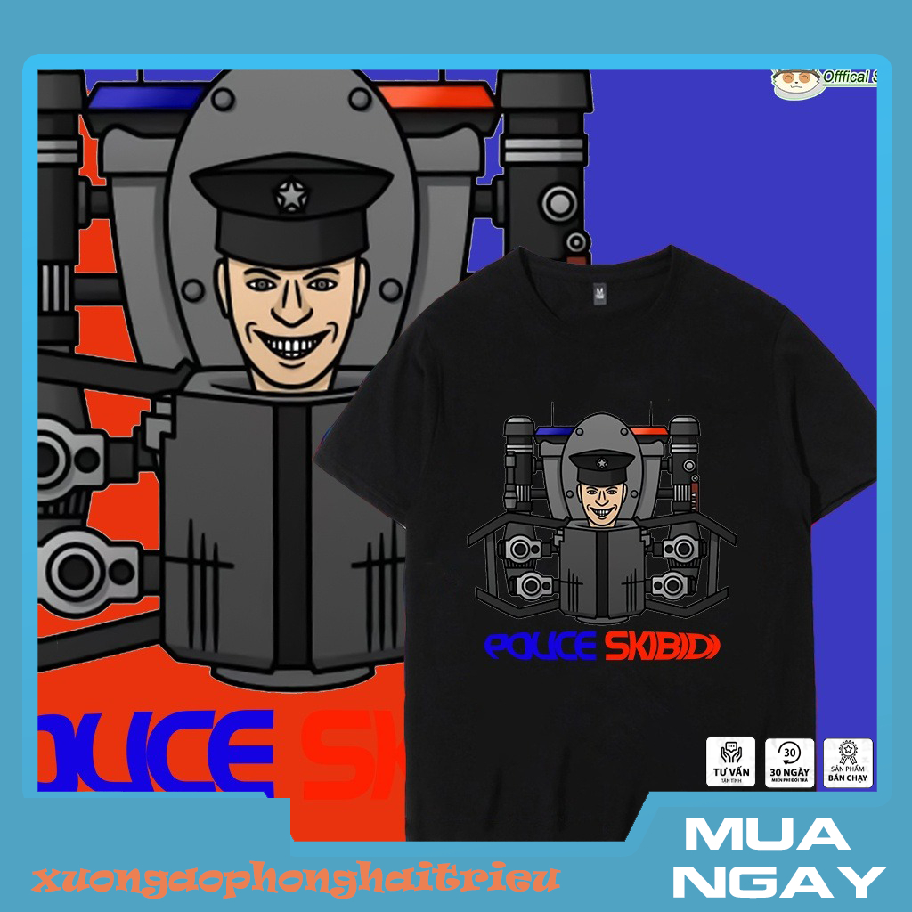 เสื้อยืดลายภาพอัพเกรด Police Skibidi Toilet Monster Upgrade Skibidi Toilet สําหรับเด็ก - สีดํา