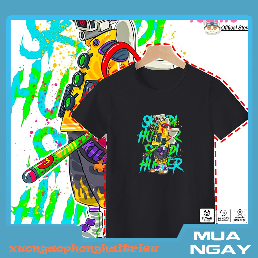 [Skibidi Toilet] Cute Skibidi Toilet SpeakerMan เสื้อยืดเด็ก - เสื้อเชิ้ตเด็กสีขาว+ดํา