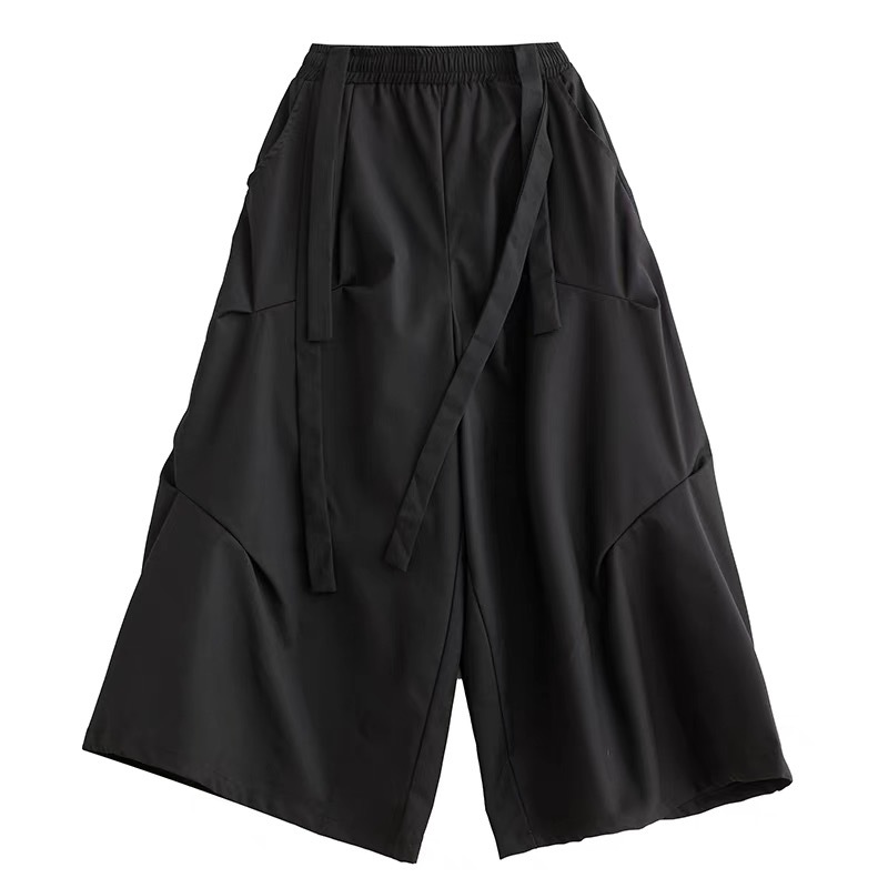 HAVADW กางเกงสตริงสีดําพร้อมบุคลิกภาพ รูปแบบ unisex หลวม บุคลิกภาพ darkwear Q85