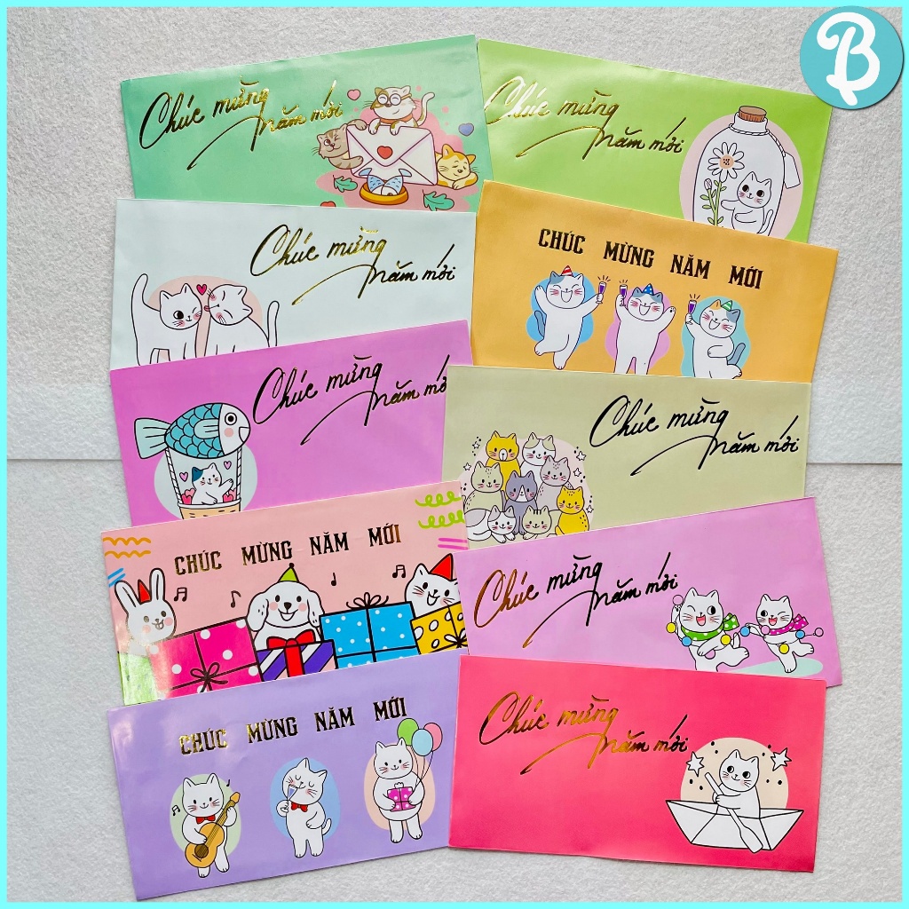 [COMBO 10 EPISODES] ซอง ซอง เงินทองนําโชคแนวนอน Happy New Year 90x170mm ชุด 5c LET-3c1x - Blueangel