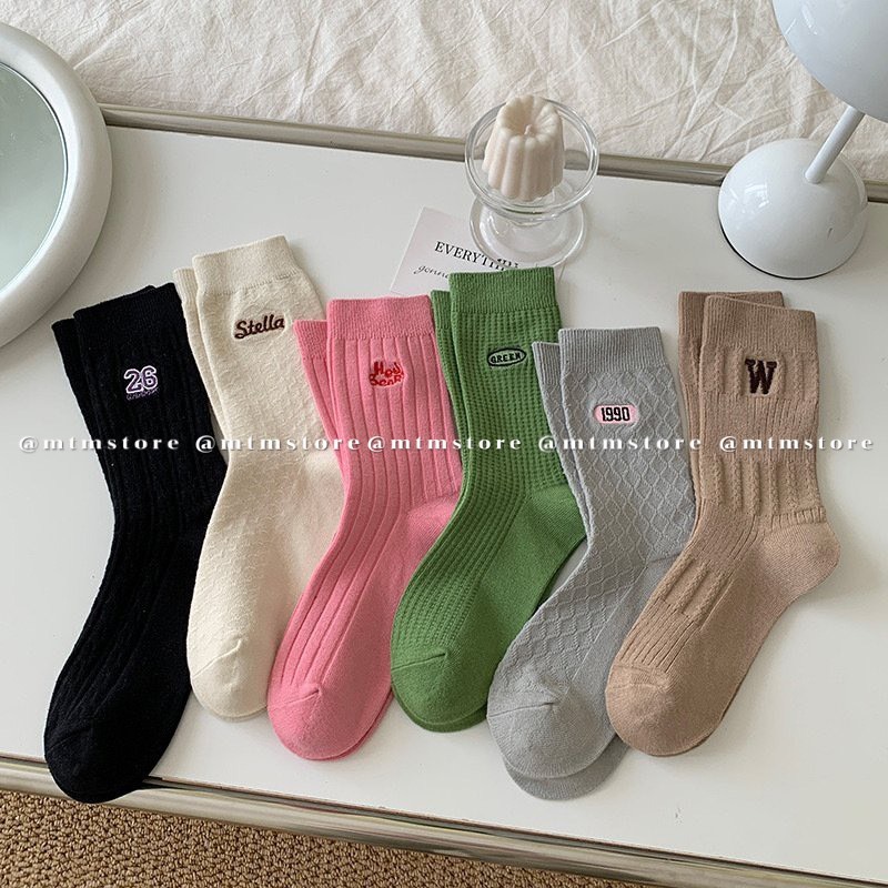 [HOME SOCKS SHOP - MTM STORE] ถุงเท้าคอยาวผู้หญิงสไตล์เกาหลีผ้าฝ้ายพื้นฐานยืด 4 ทิศทาง