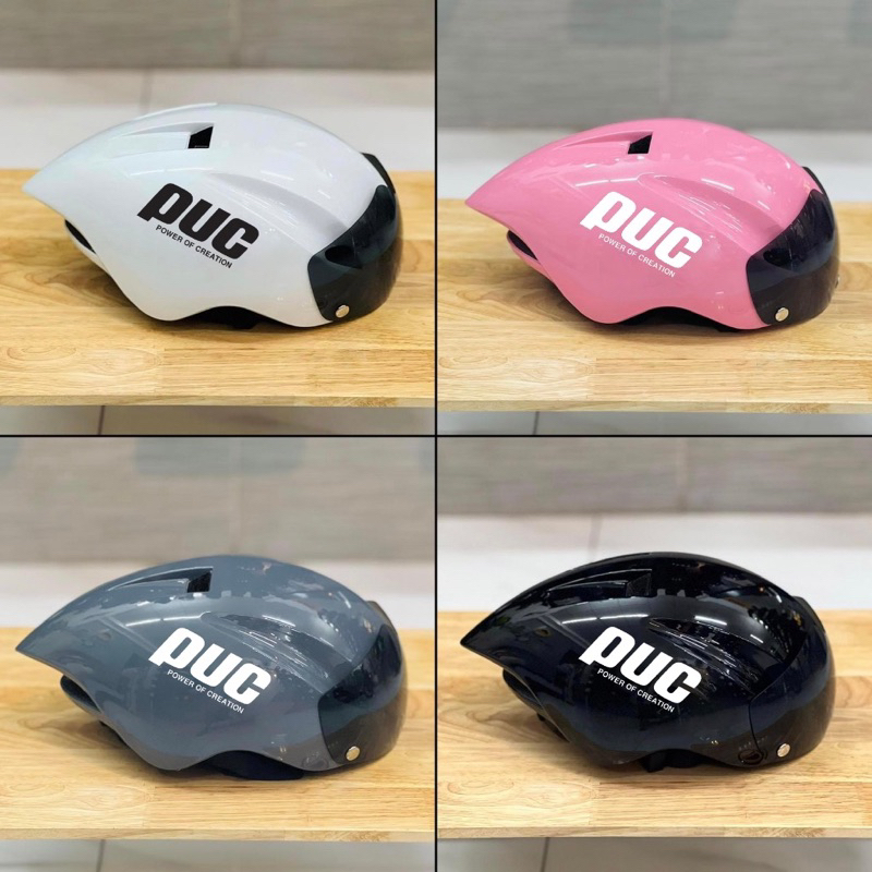 หมวกกันน็อค ปุ๊ก พร้อมแว่นตาทรงแหลมและบีบ สไตล์สปอร์ต - มีหลายสีให้เลือก