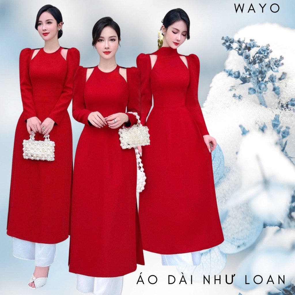 [Nhu Loan Ao Dai] WAYO ao dai Set ดีไซน์คอเลื่อน สไตล์โมเดิร์น สวยสุดๆสําหรับ Tet