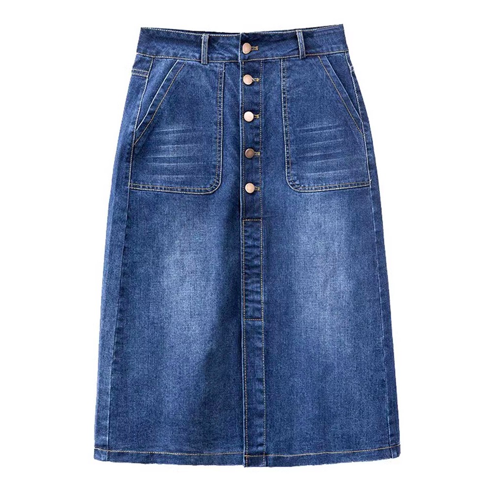 กระโปรงยีนส์ติดกระดุมผ่าหน้าเข้ากับฟิกเกอร์ LAMODE VN - CVJ001