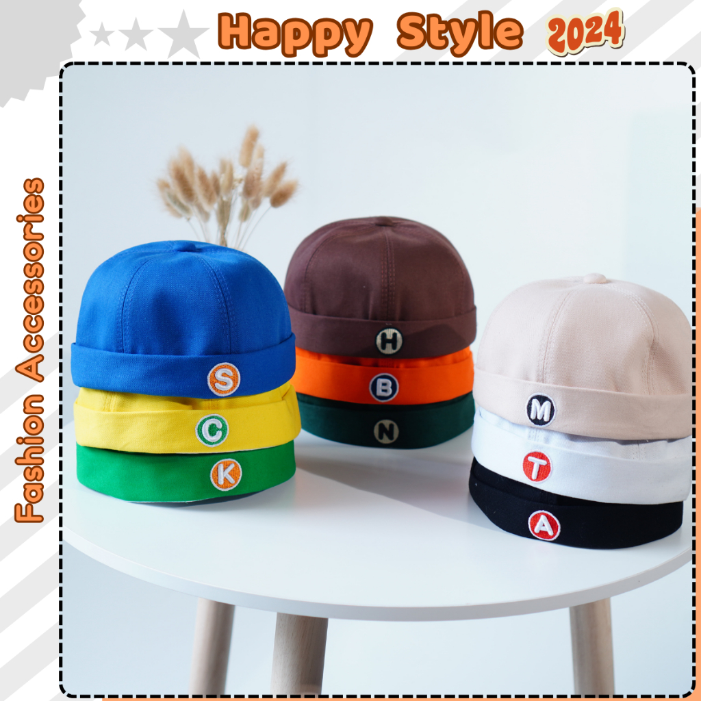 Mike Bea Hat With Round Rim Mick Hat With Many Letters Pattern as Korean Retro Style Unisex form N117 - Happy Style