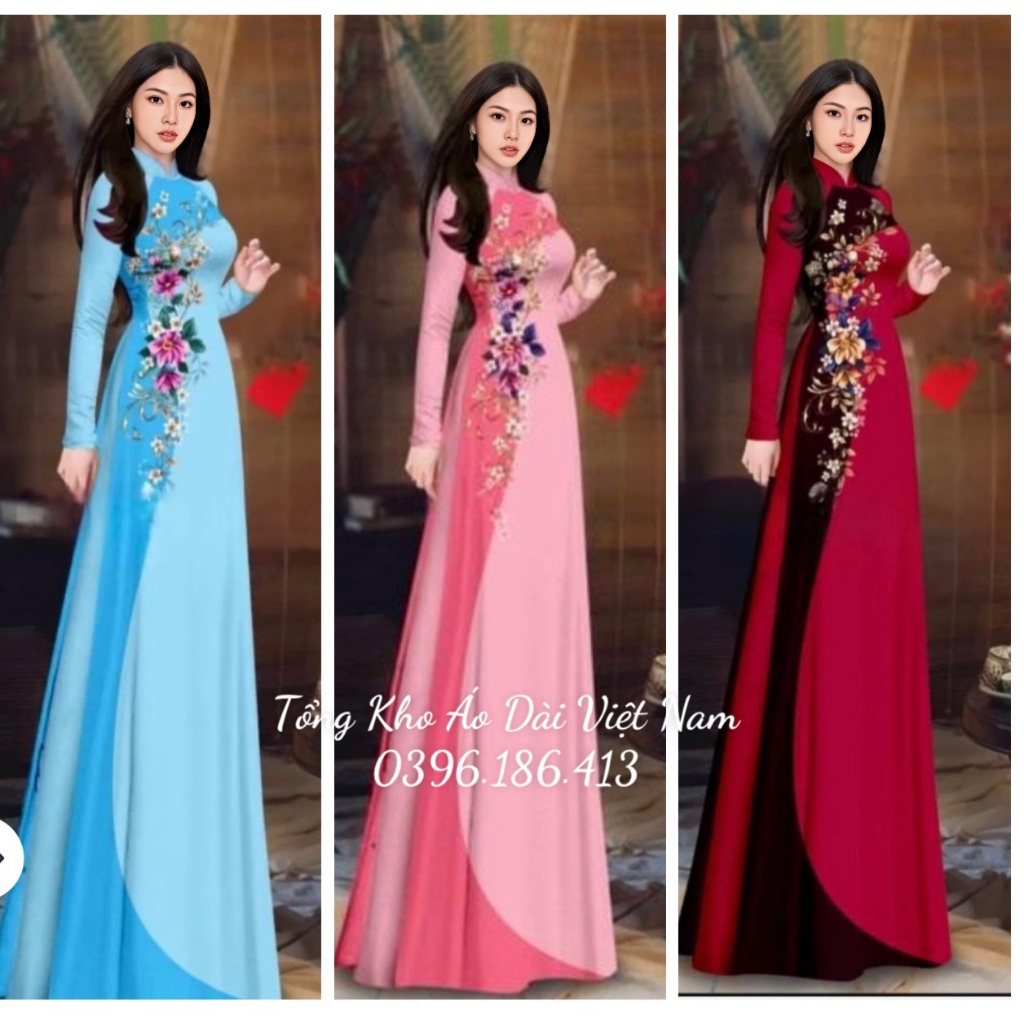 พิมพ์ 3d Ao Dai ลายหรู มีหลายสี ผ้ายืด ไหมนุ่ม - โกดังเวียดนาม Ao Dai