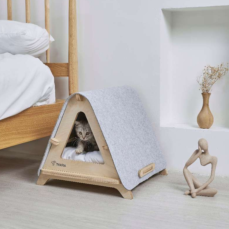 บ้านสําเร็จรูปไม้คุณภาพสูงสําหรับสุนัขและแมวตกแต่ง Ttkits T03