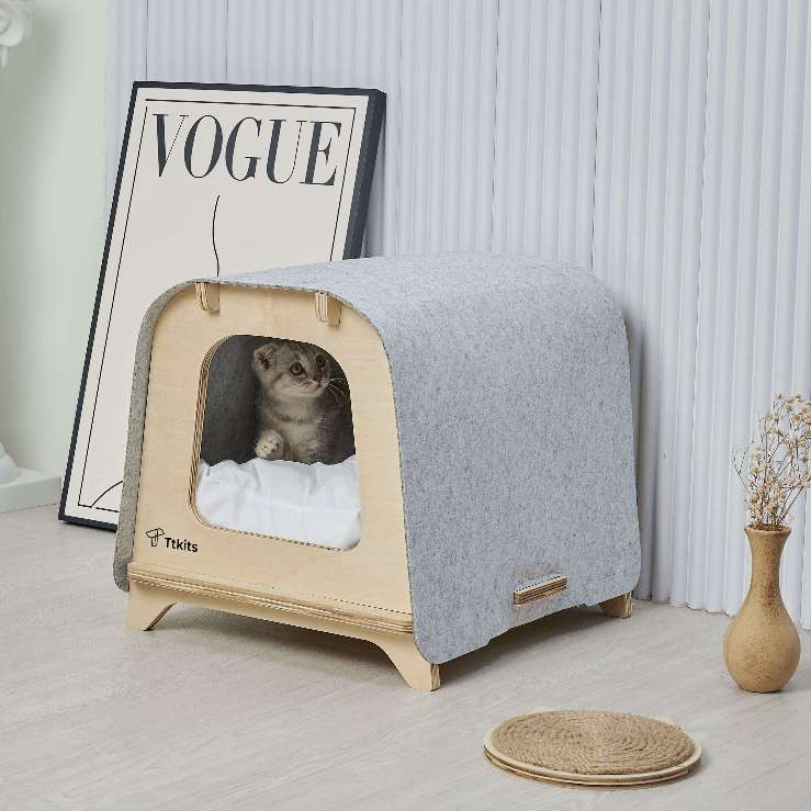 บ้านสําเร็จรูปไม้คุณภาพสูงสําหรับสุนัขและแมวมีโดม Ttkits T02