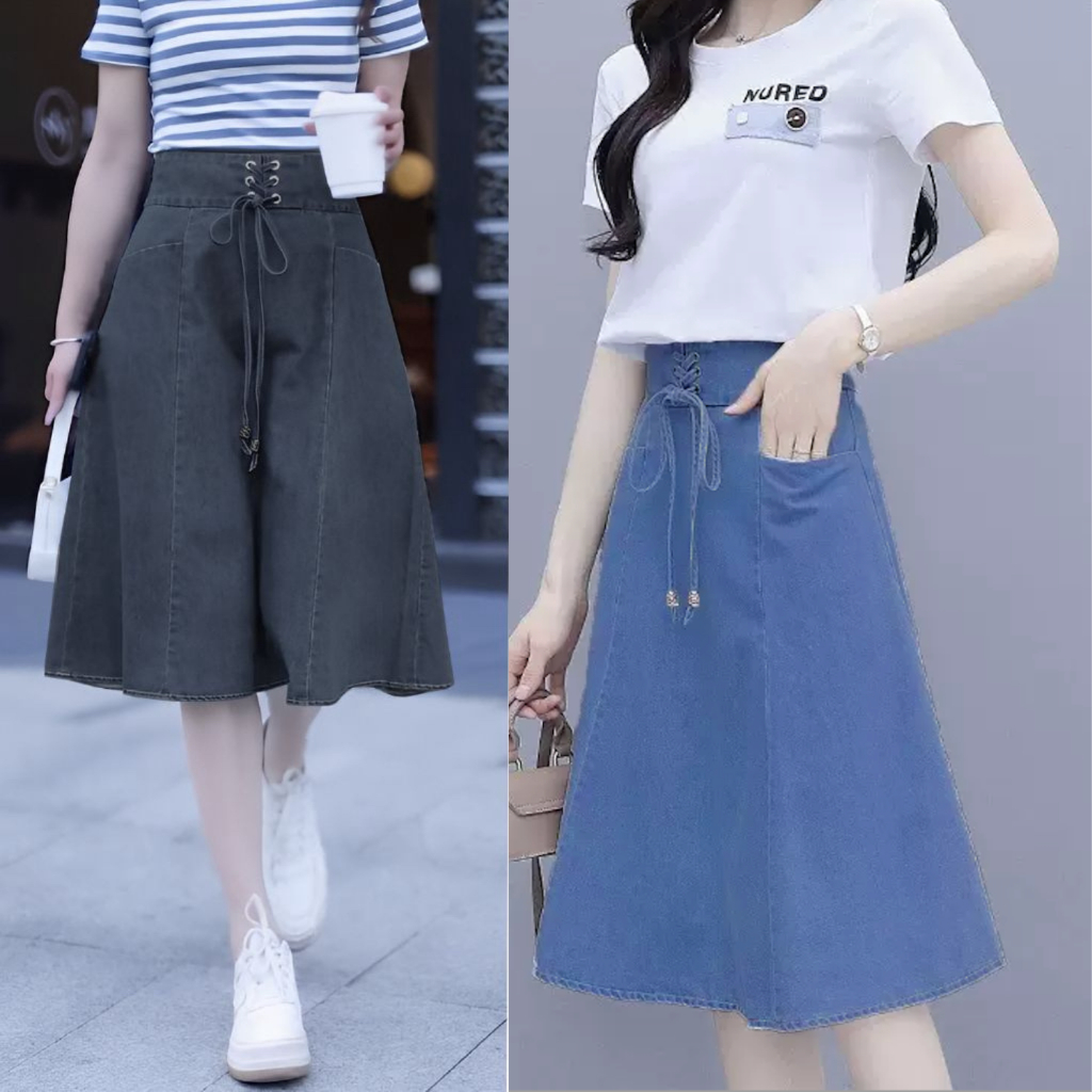 Lamode VN กระโปรงยีนส์เชือกรูดอินเทรนด์ - CVJ007