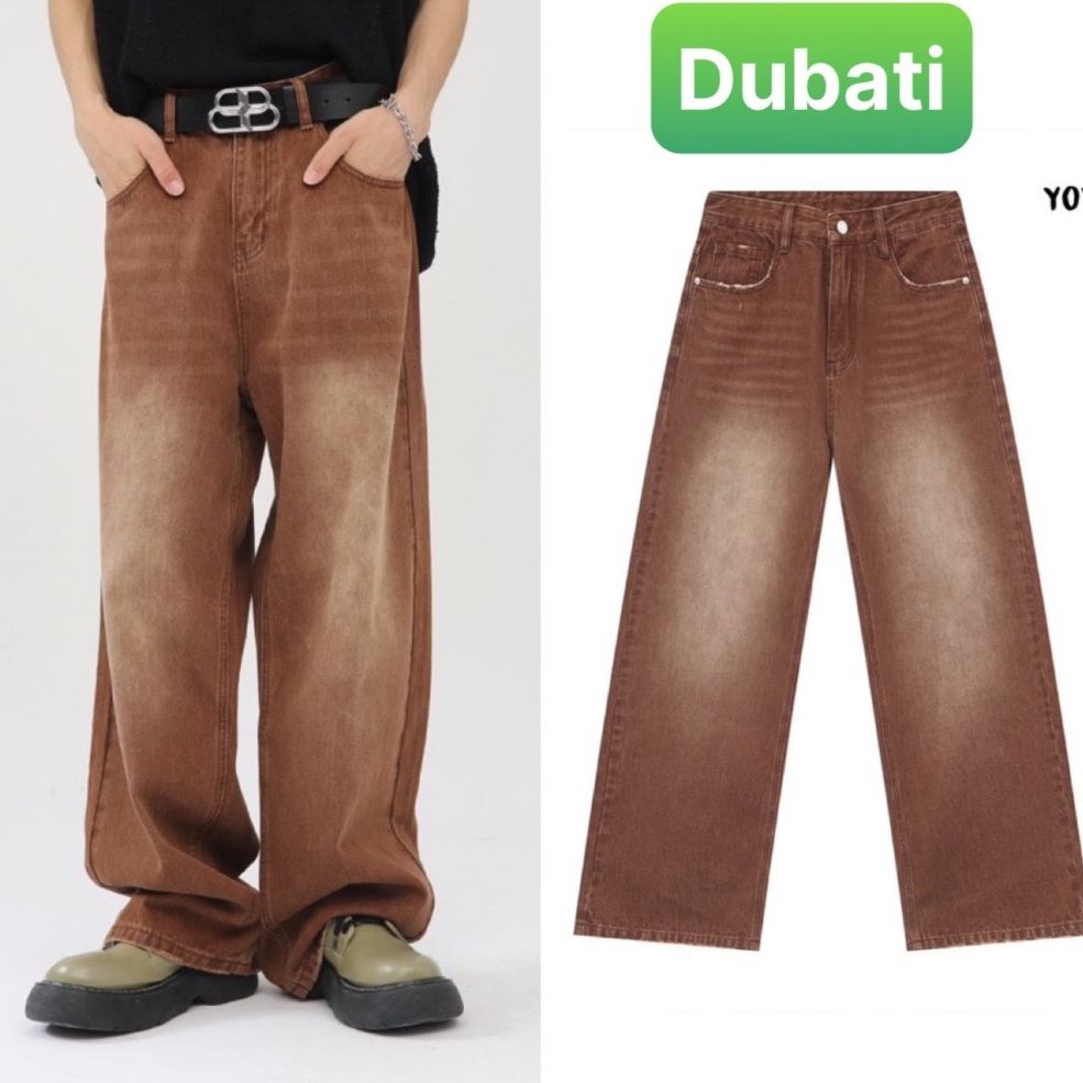 Uniex WASH WIDE-LET JEANS สําหรับผู้ชายและผู้หญิง คุณภาพสูง สีน้ําตาลเหลือง SUPER HOT TREND STYLE D-9900 - DUBATI FASHION