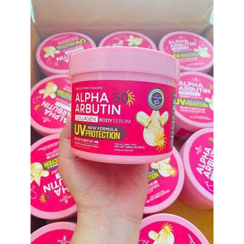 [ ของแท ้ ] Alpha Arbutin Collagen Body Serum UV Whitening Sunscreen 50 SPF Precious Skin Thailand 500g
