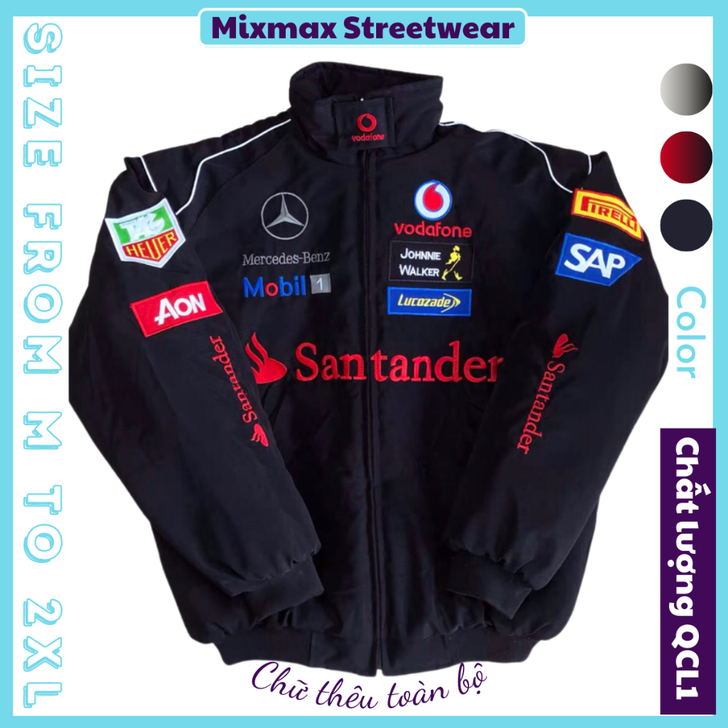 [ประเภท 1+REAL PHOTOS] Bomber Jacket F1 Santander wind Jacket สําหรับกีฬาแข่งปักตัวอักษรและเพดานผ้าฝ