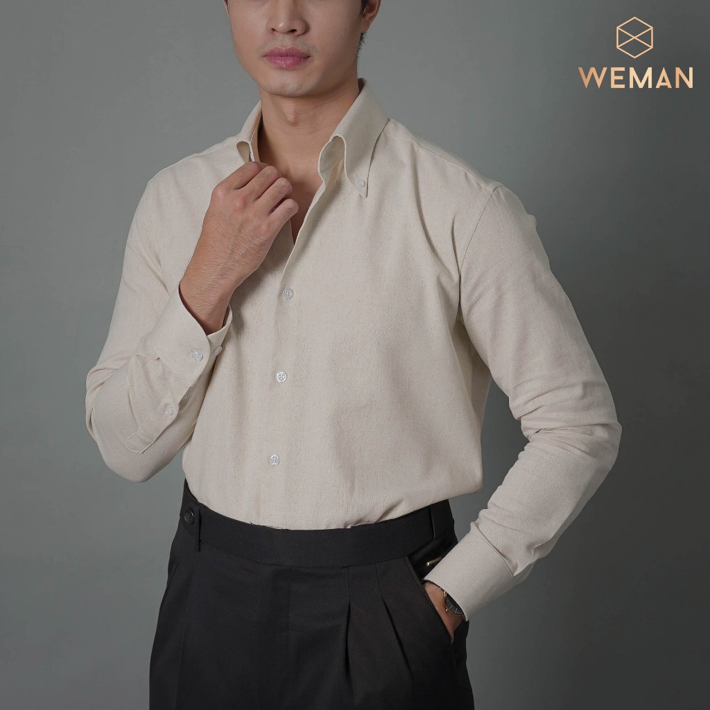 เรามาน เสื้อเชิ้ตผ้าลินินคอปกกระดุมคุณภาพสูงวัสดุผ้าลินินเย็นซับเหงื่อได้ดี WMA2403