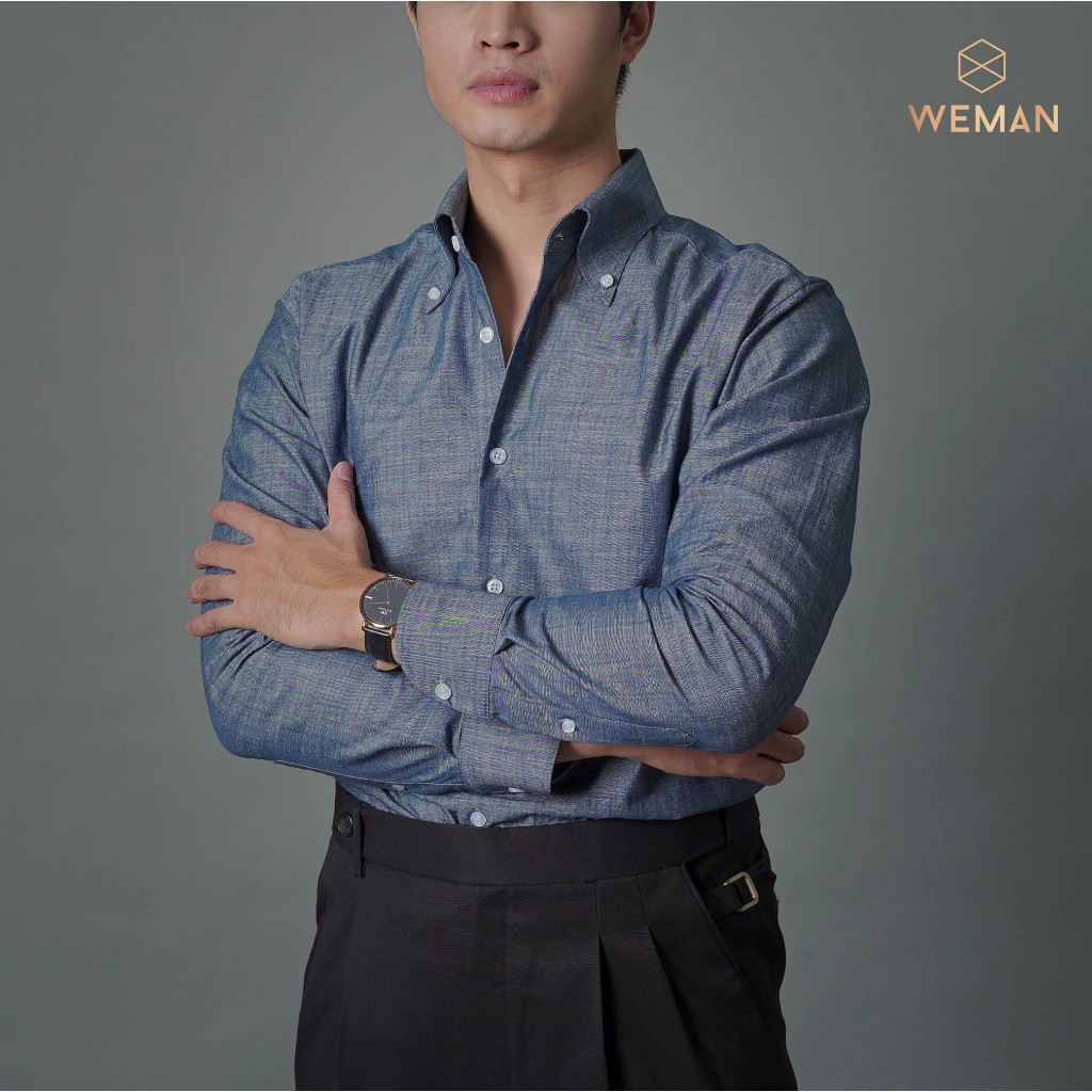 ผู้ชาย เสื้อคอปกกระดุมคุณภาพสูงสําหรับผู้ชายดูดซับเหงื่อผ้าฝ้ายลดริ้วรอย WMA2404