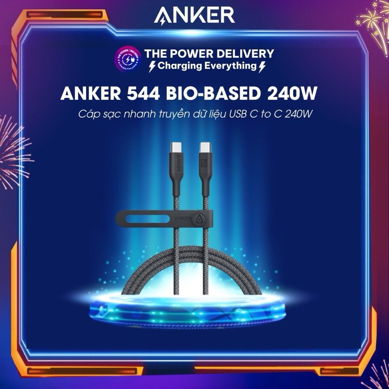 Anker 544 สายส่งข้อมูลการชาร์จอย่างรวดเร็ว USB C ถึง C 240W พร้อมฝาครอบร่มที่ทนทานเป็นพิเศษ - A80F5 