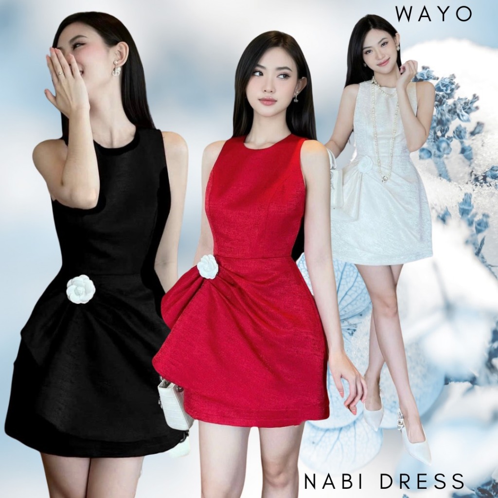 [Nabi Dress] ชุด WAYO ออกแบบด้วยหินทศกัณฐ์เส้นทแยงมุมและเข็มกลัดดอกไม้ระดับไฮเอนด์สําหรับปาร์ตี้หรูห