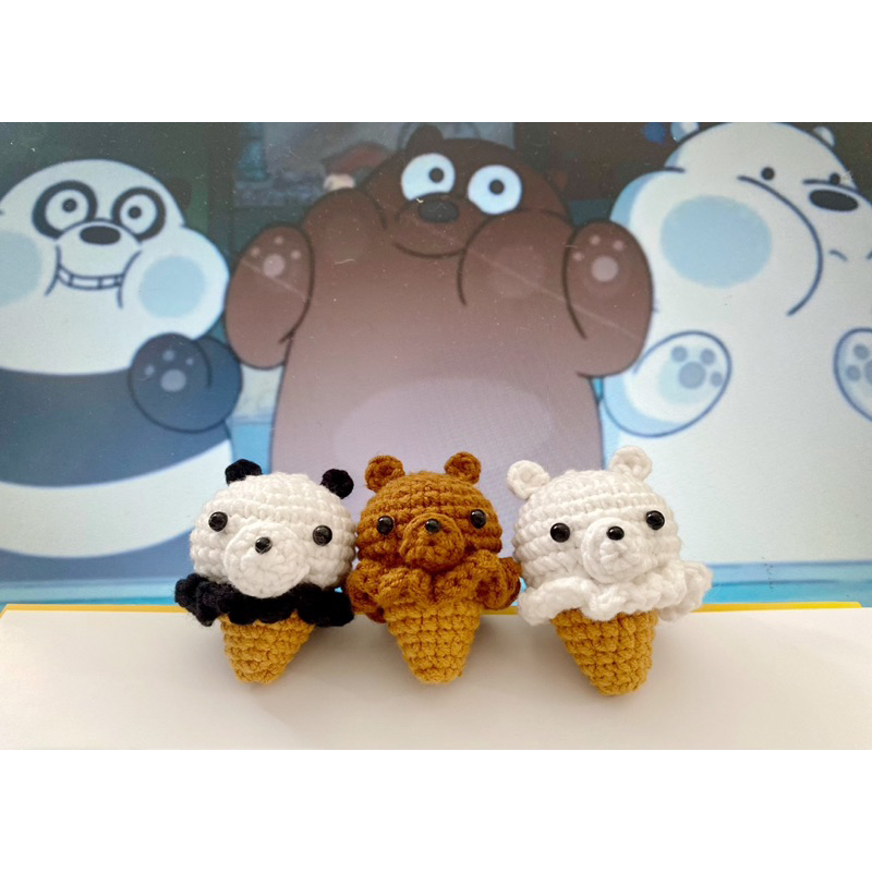 ขนสัตว์ทํามือน่ารัก พวงกุญแจไอศกรีมกรวย We Bare Bear