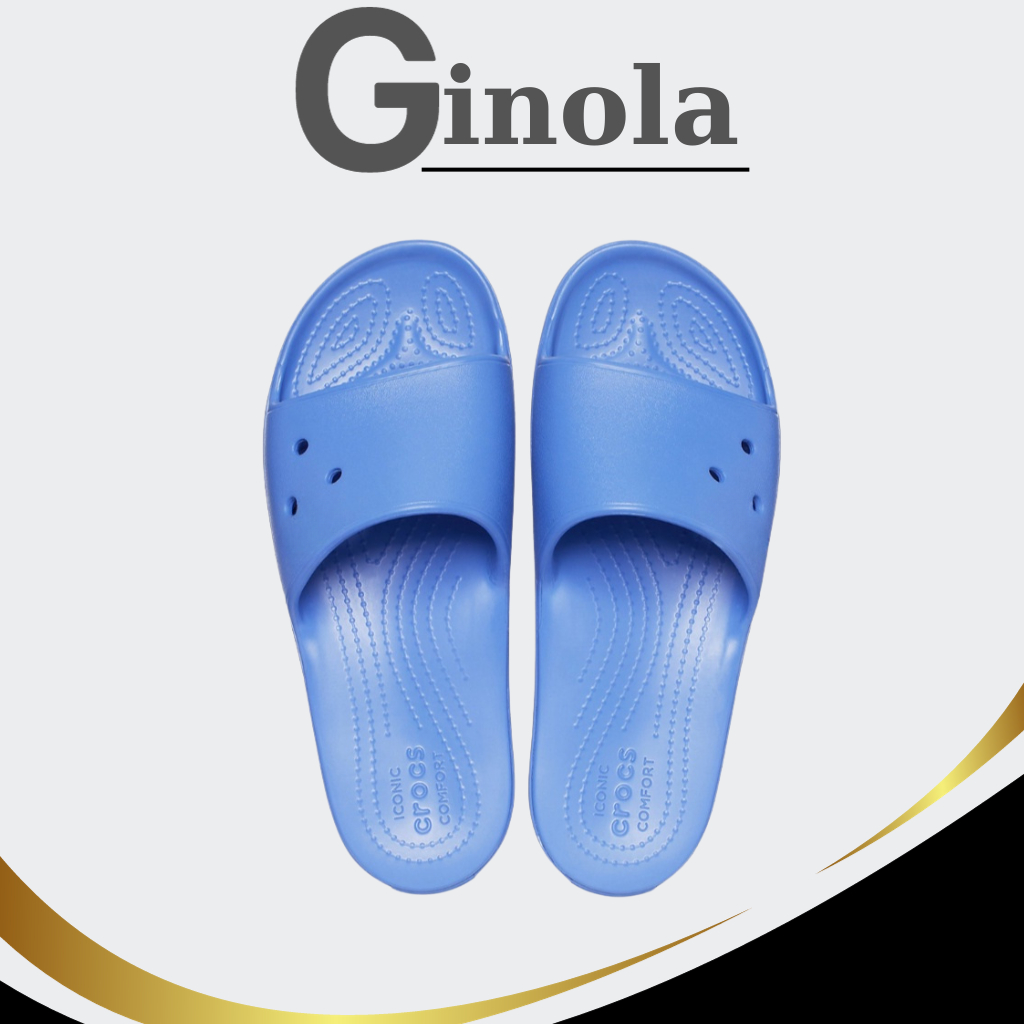[ Full Box ] Crocs Iconic Comfort Slides รองเท ้ าแตะสายแนวนอนสีน ้ ําเงินสําหรับผู ้ ชายและผู ้ หญิง
