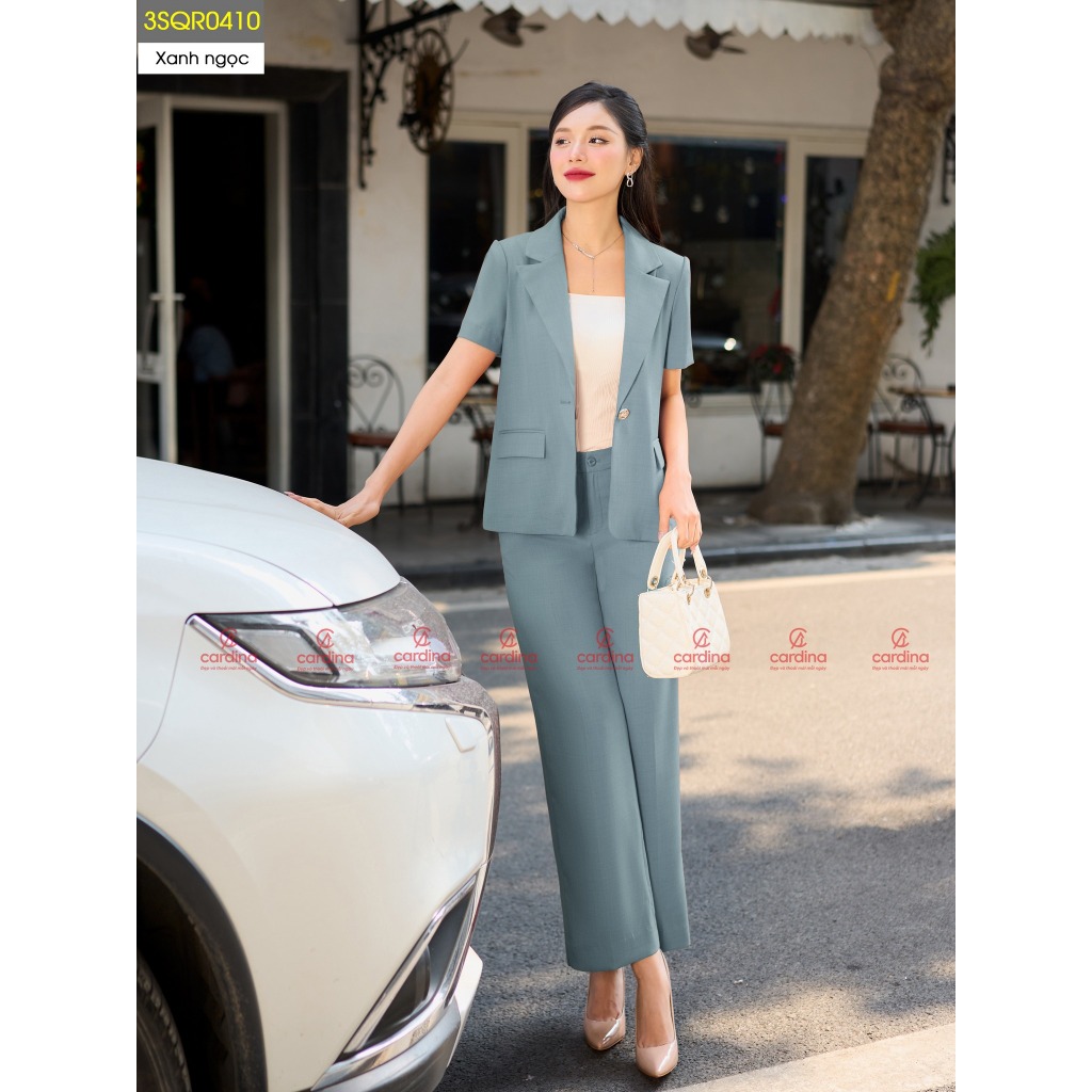 ชุดผู้หญิง CARDINA BLAZER TUYTSI เสื้อกั๊กคอปกและกางเกงหลวม ไม่มีริ้วรอยให้ดูเรียบหรู 3SQR04