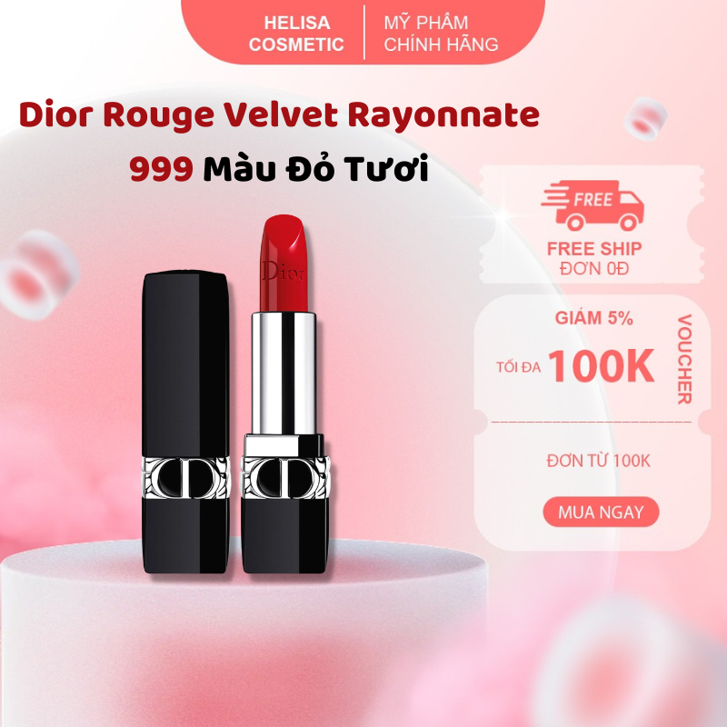 [ ของแท ้ ] Dior Rouge Matte 999 auth Standard Lipstick In Magenta - Dior- Rouge Lipstick Full Size Magenta