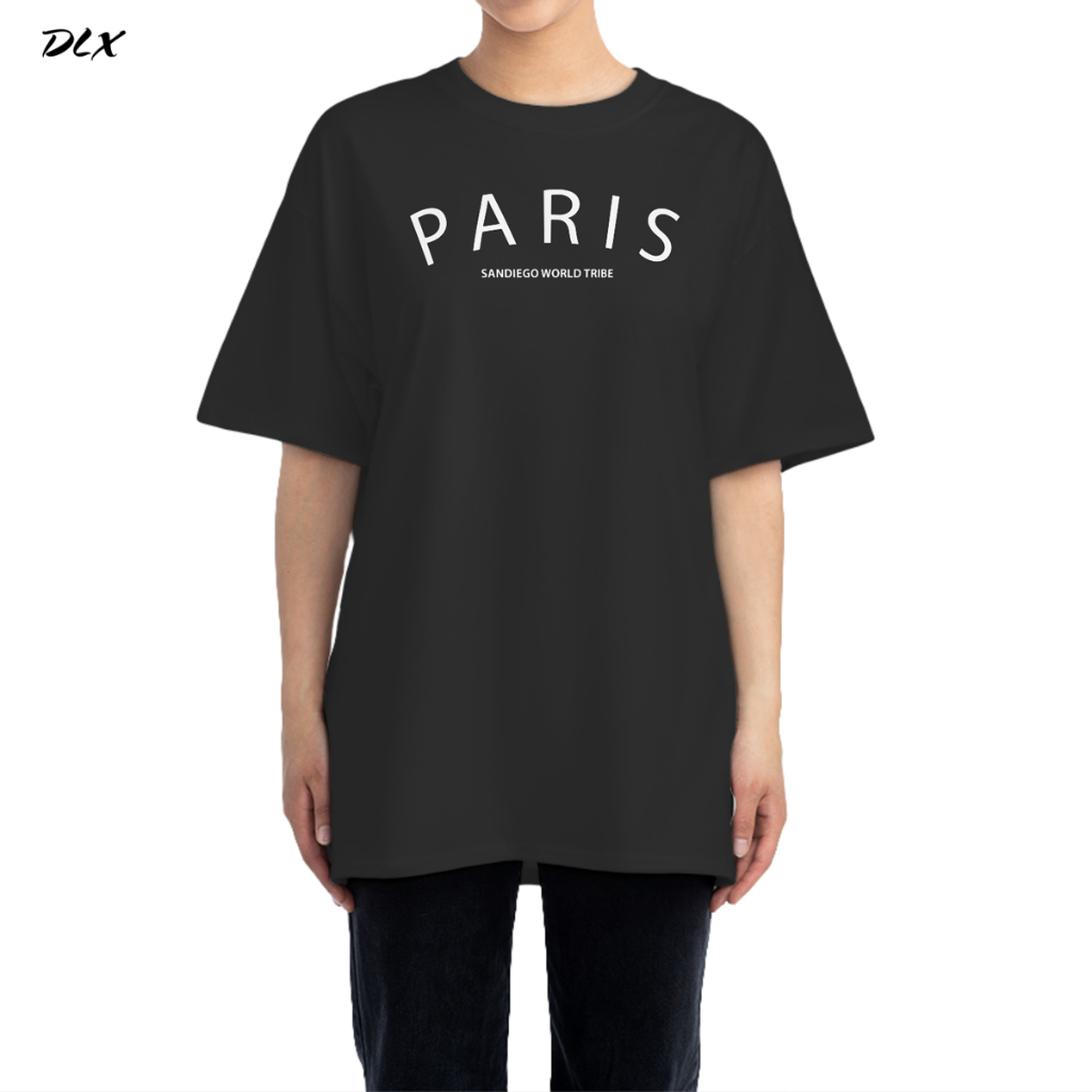เสื้อยืดผ้าฝ้าย 100% DLX สําหรับผู้หญิงพิมพ์ลายตัวอักษร PARIS