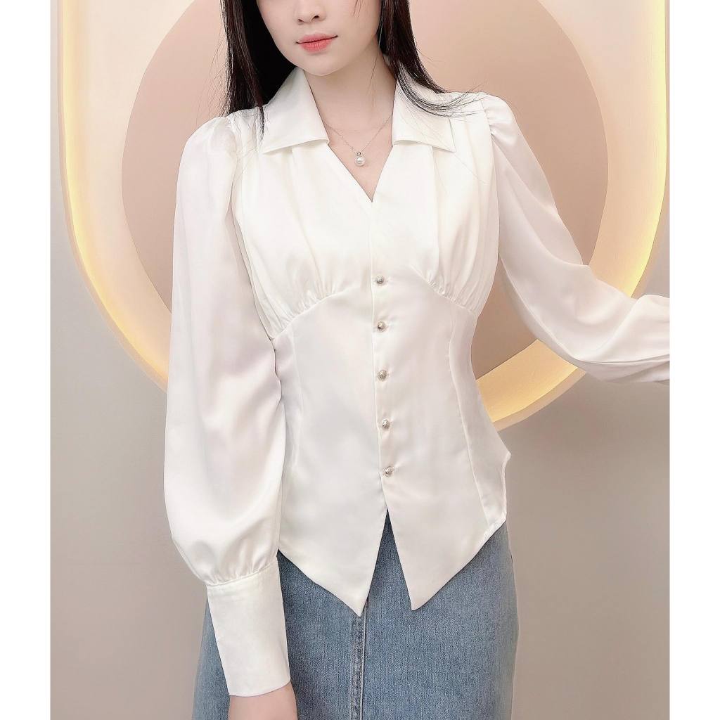 เสื้อเชิ้ตผู้หญิงออกแบบด้วยผ้าไหมอิตาลีหนาคุณภาพสูงเพื่อทําให้แบนขึ้นหุ่น ฮ่าๆ -ข1214
