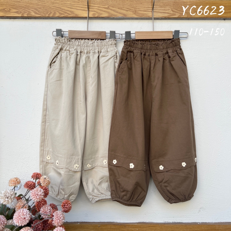 ปี6623 กางเกงขายาวลายดอกไม้แบบนุ่มสําหรับเด็กทารก