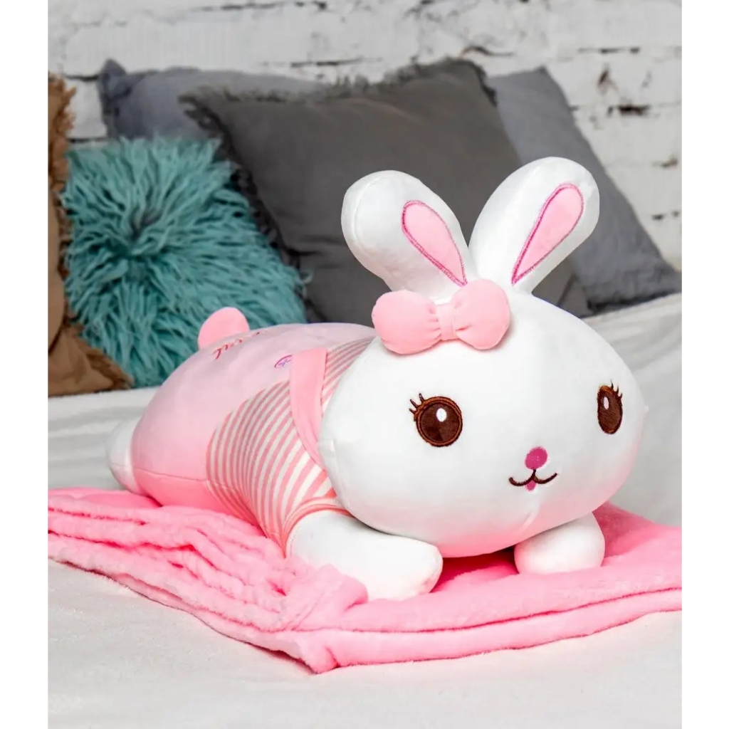 กระต่าย 2 in 1 พร้อมโบว์ (50cm) ผลิตจากผ้า miniso นุ่มและปลอดภัย สินค้าชั้นหนึ่งระดับพรีเมียม ผ้าห่ม