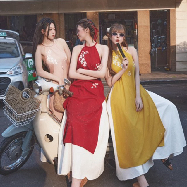 Jennycloset JENNYCLOSET | แขนปักคล้องคอ ao dai พร้อมกางเกงกระโปรง MPB โมเดิร์น ao dai (MAI PHUONG BU