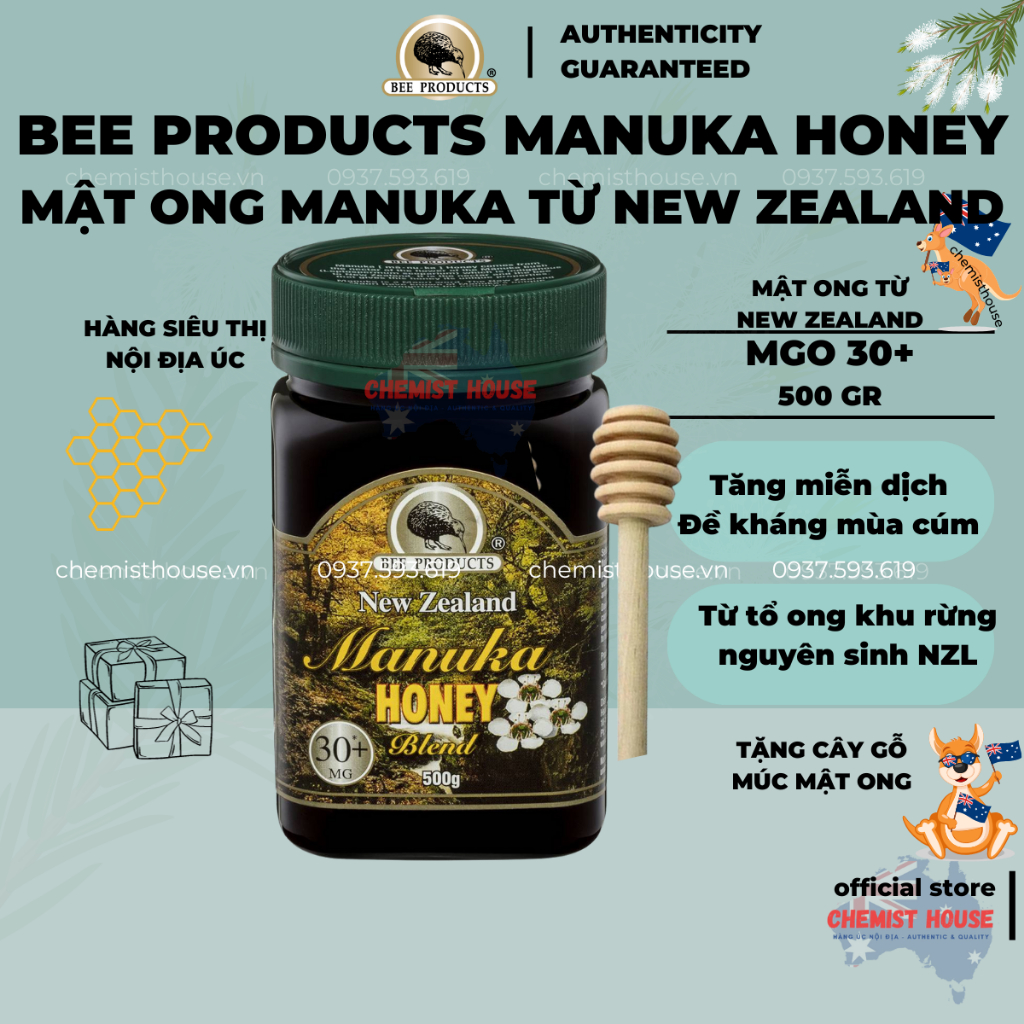 Manuka Honey 100 % New Zealand เพิ ่ มความต ้ านทาน - Bee Products Manuka Blend Honey 500g พร ้ อมเครื ่ องกวนซูเปอร ์ มาร ์ เก ็ ตออสเตรเลีย