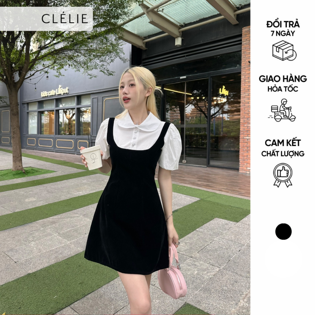 CLÉLIE LILAC DRESS ผ้าฝ้ายกํามะหยี่ a-line DRESS พร้อมแขนสั้นหลวม