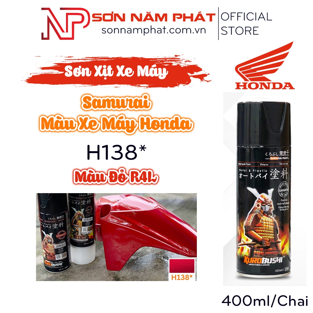 สีสเปรย์ซามูไร สีฮอนด้า มอเตอร์ไซค์ H138* สีแดง R4L