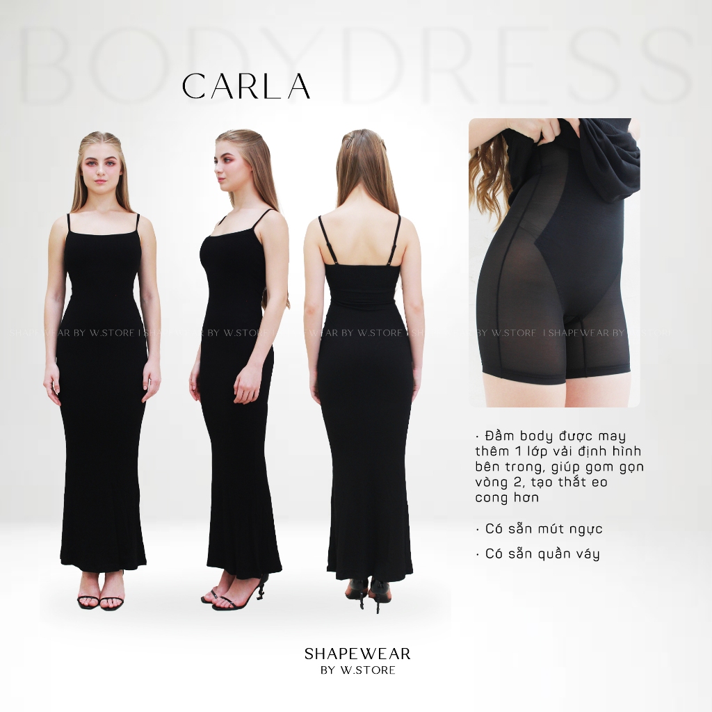 Carla - ชุดบอดี้สูทหางปลาแบบซี่โครงยาว 2 สาย - Shapewear Bodydress WSTORE - ชุดบอดี้สูทหางปลาขนาดใหญ่