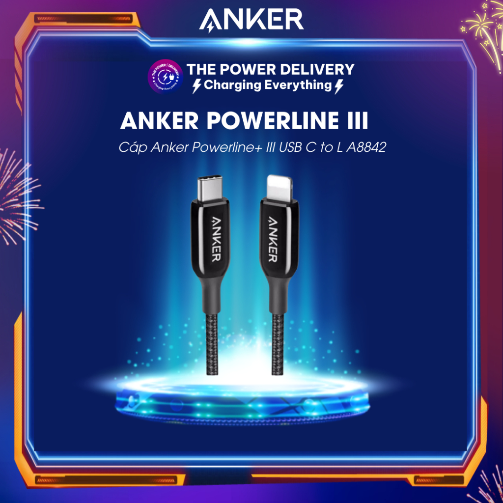 สาย Anker Powerline+ III USB C to L A8842(0.9m)/ A8843(1.8m) - 12 เดือน