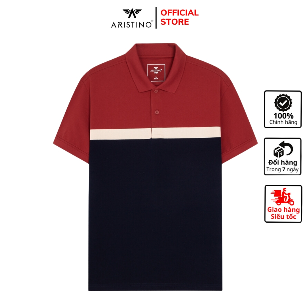 เสื้อโปโลผู้ชาย Aristino APS134S3 คอปกเปิดแขนสั้น ทรงเข้ารูป สีส้ม 110 แถบ Jacquard ผ้าคอตตอนคุณภาพส