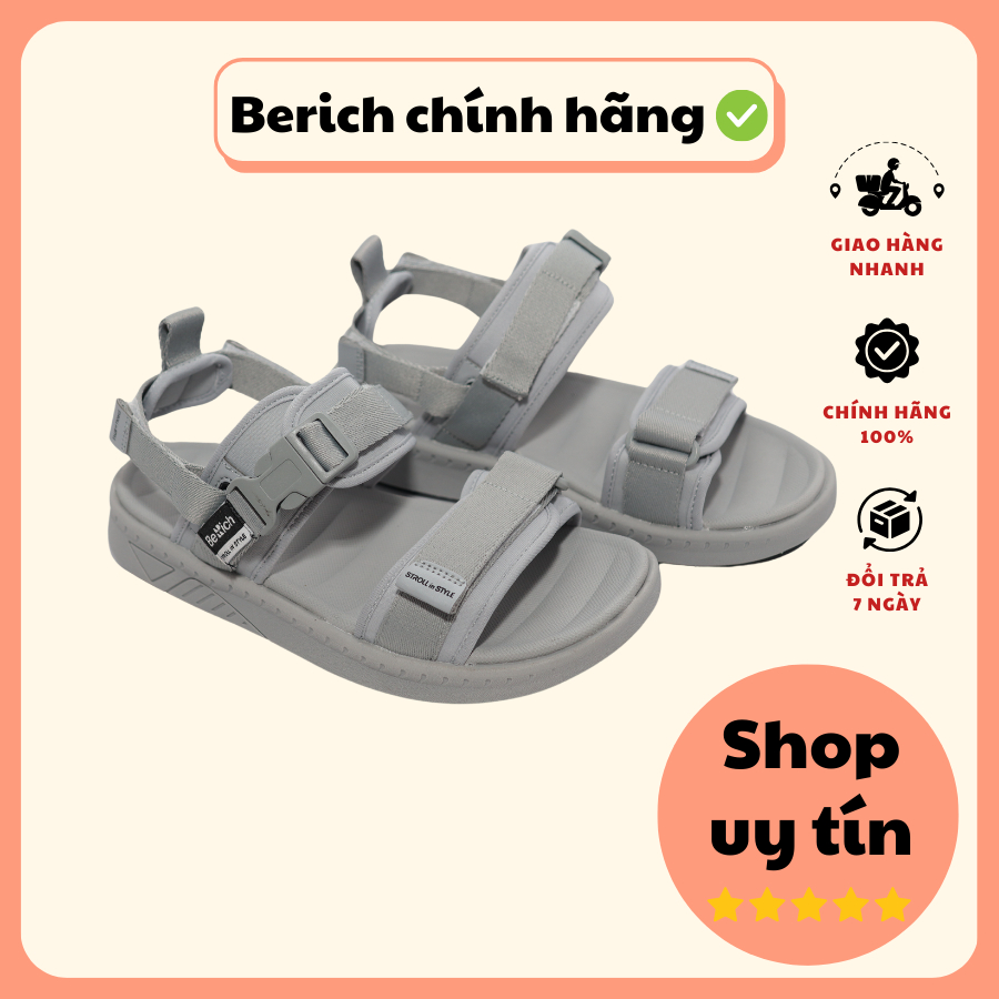 [GENUINE] BERICH รองเท้าแตะผู้ชายและผู้หญิง 2 Straps Silver Grey ANK11 - ไปโรงเรียน ออกไปข้างนอก