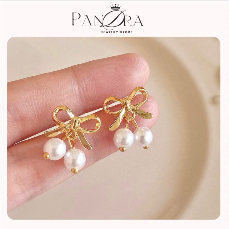 PANDRA Jewelry S925 ต่างหูชุบเงิน